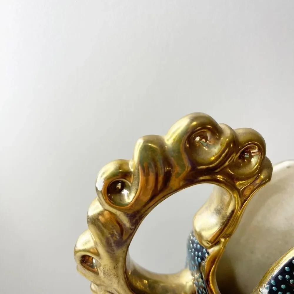 Vintage Satsuma Vase Pitcher Gold Handle 20th Century Chinoiserie Hand Painted‎